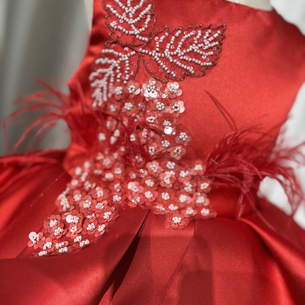 Luxury Dubai White Girl Dress 3D Flowers Beading Ball Gown J322