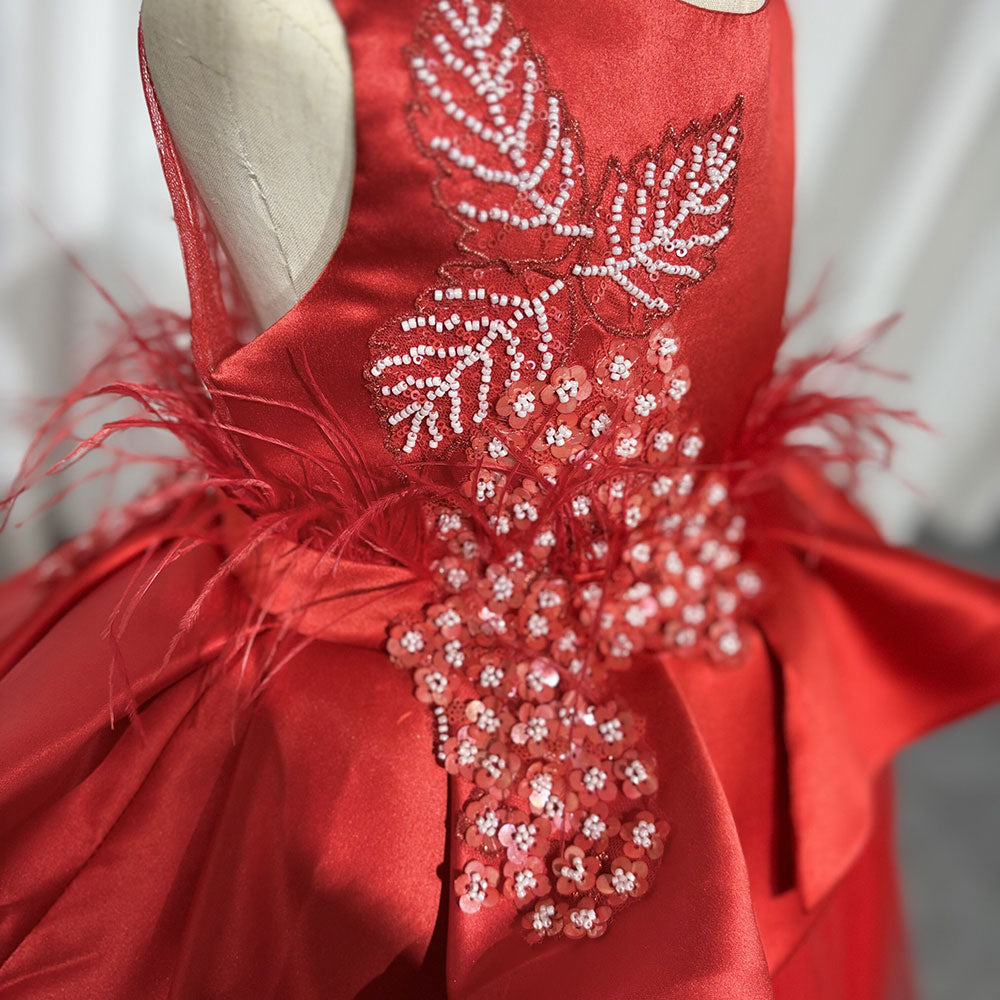 Luxury Dubai White Girl Dress 3D Flowers Beading Ball Gown J322