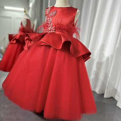 Luxury Dubai White Girl Dress 3D Flowers Beading Ball Gown J322