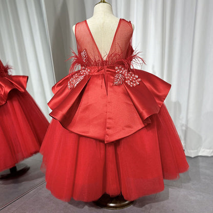 Luxury Dubai White Girl Dress 3D Flowers Beading Ball Gown J322