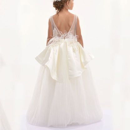 Luxury Dubai White Girl Dress 3D Flowers Beading Ball Gown J322