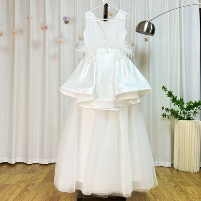 Luxury Dubai White Girl Dress 3D Flowers Beading Ball Gown J322