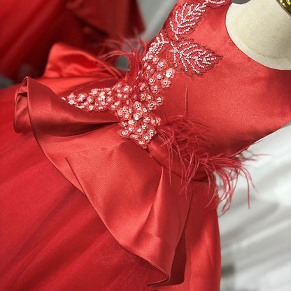 Luxury Dubai White Girl Dress 3D Flowers Beading Ball Gown J322