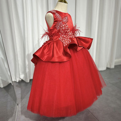 Luxury Dubai White Girl Dress 3D Flowers Beading Ball Gown J322