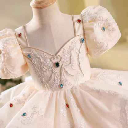 Luxury Elegant White Flower Girl Dress Beads Arabic Princess Kids J248L