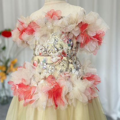 Luxury Embroidery Champagne A-Line  Girl Dress J064