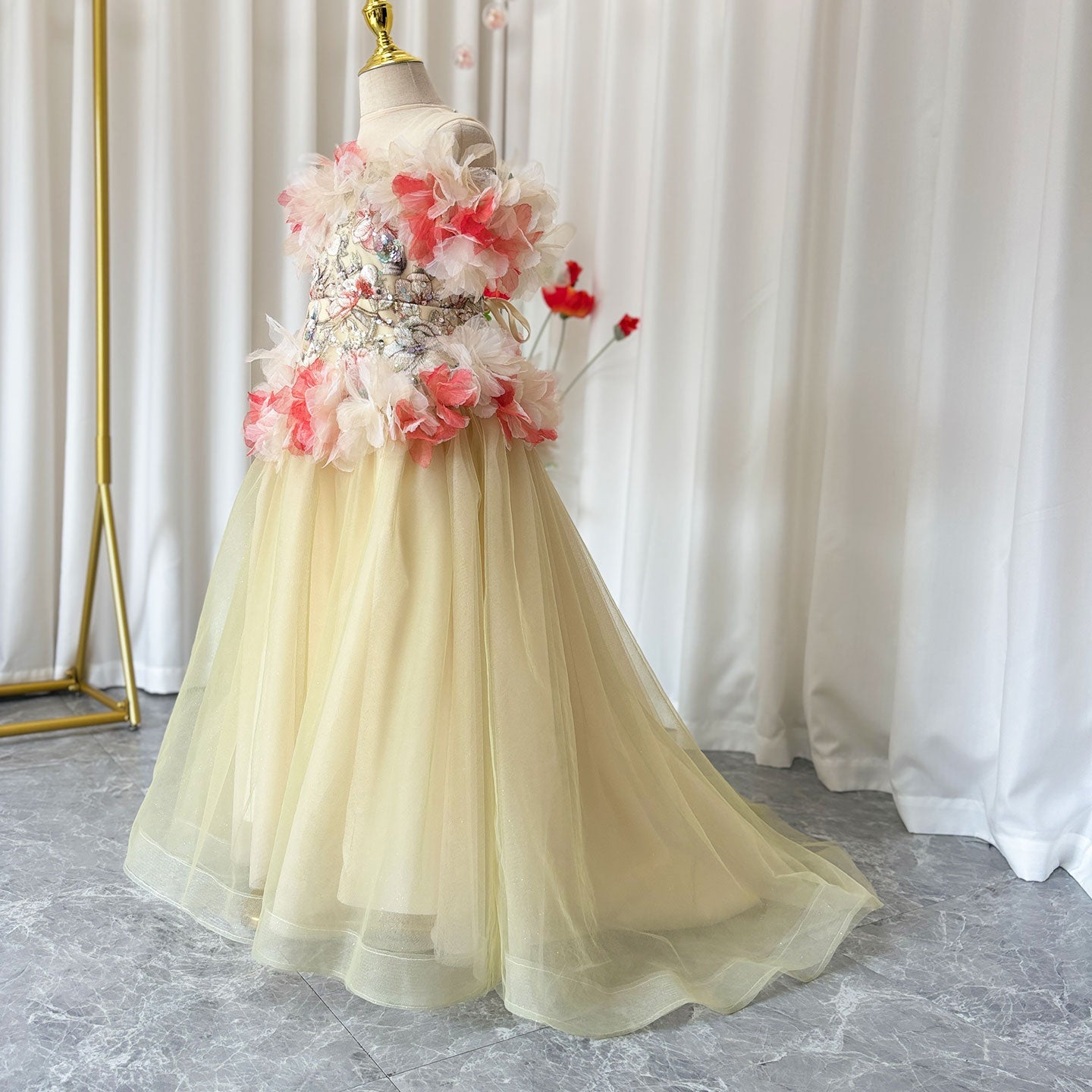 Luxury Embroidery Champagne A-Line  Girl Dress J064