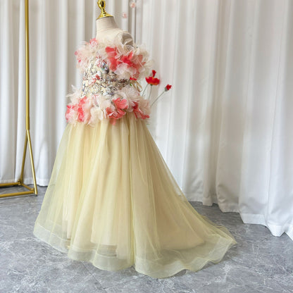 Luxury Embroidery Champagne A-Line  Girl Dress J064