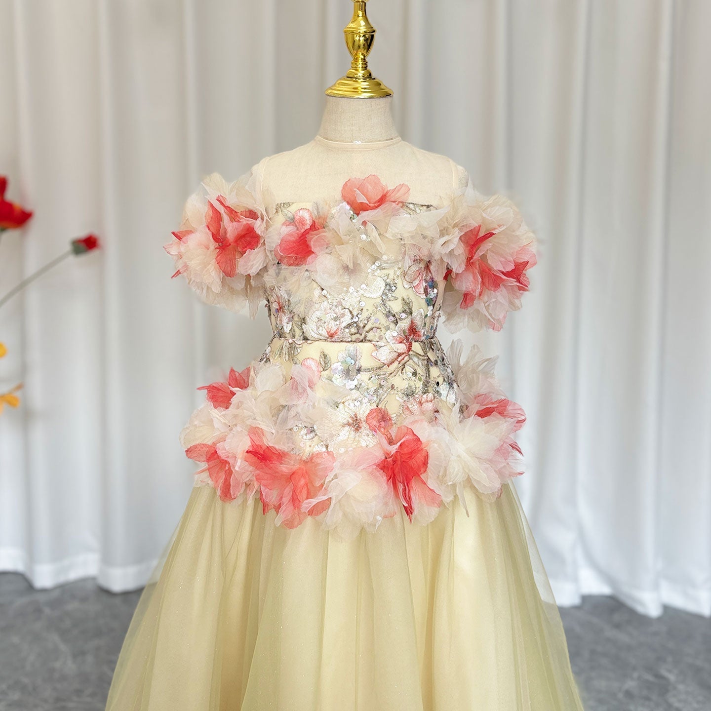 Luxury Embroidery Champagne A-Line  Girl Dress J064