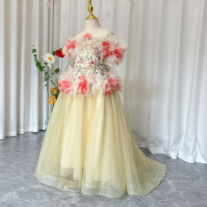 Luxury Embroidery Champagne A-Line  Girl Dress J064