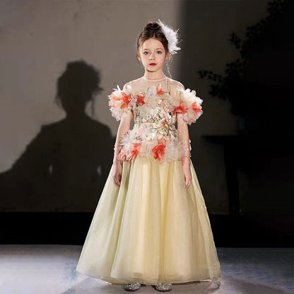 Luxury Embroidery Champagne A-Line  Girl Dress J064