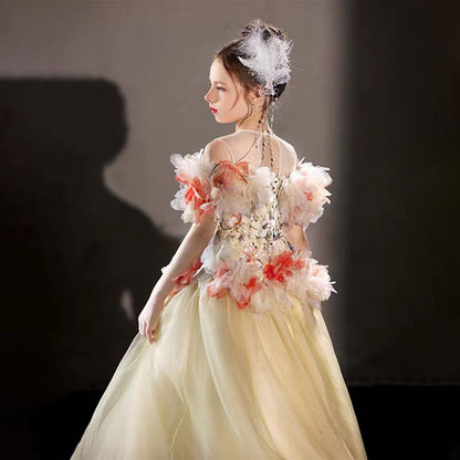 Luxury Embroidery Champagne A-Line  Girl Dress J064