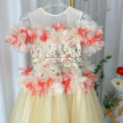 Luxury Embroidery Champagne A-Line  Girl Dress J064