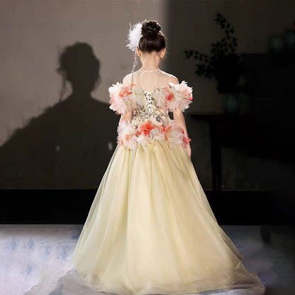 Luxury Embroidery Champagne A-Line  Girl Dress J064