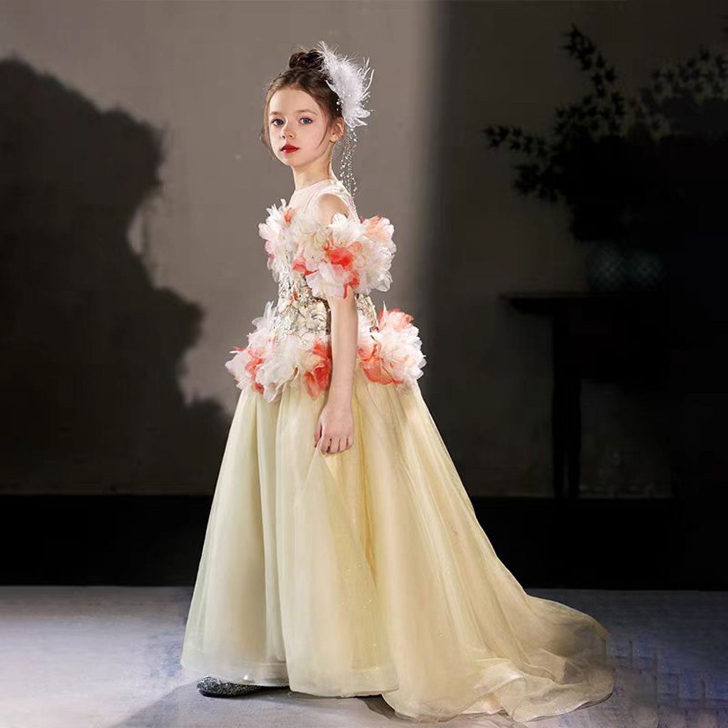 Luxury Embroidery Champagne A-Line  Girl Dress J064