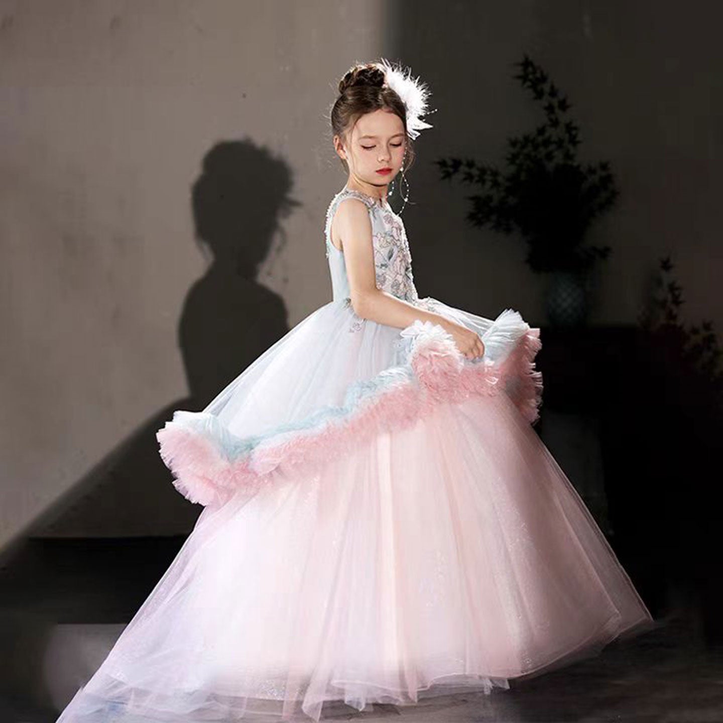 Luxury Embroidery Pink Arabic Bithday Party Girl Dress J120