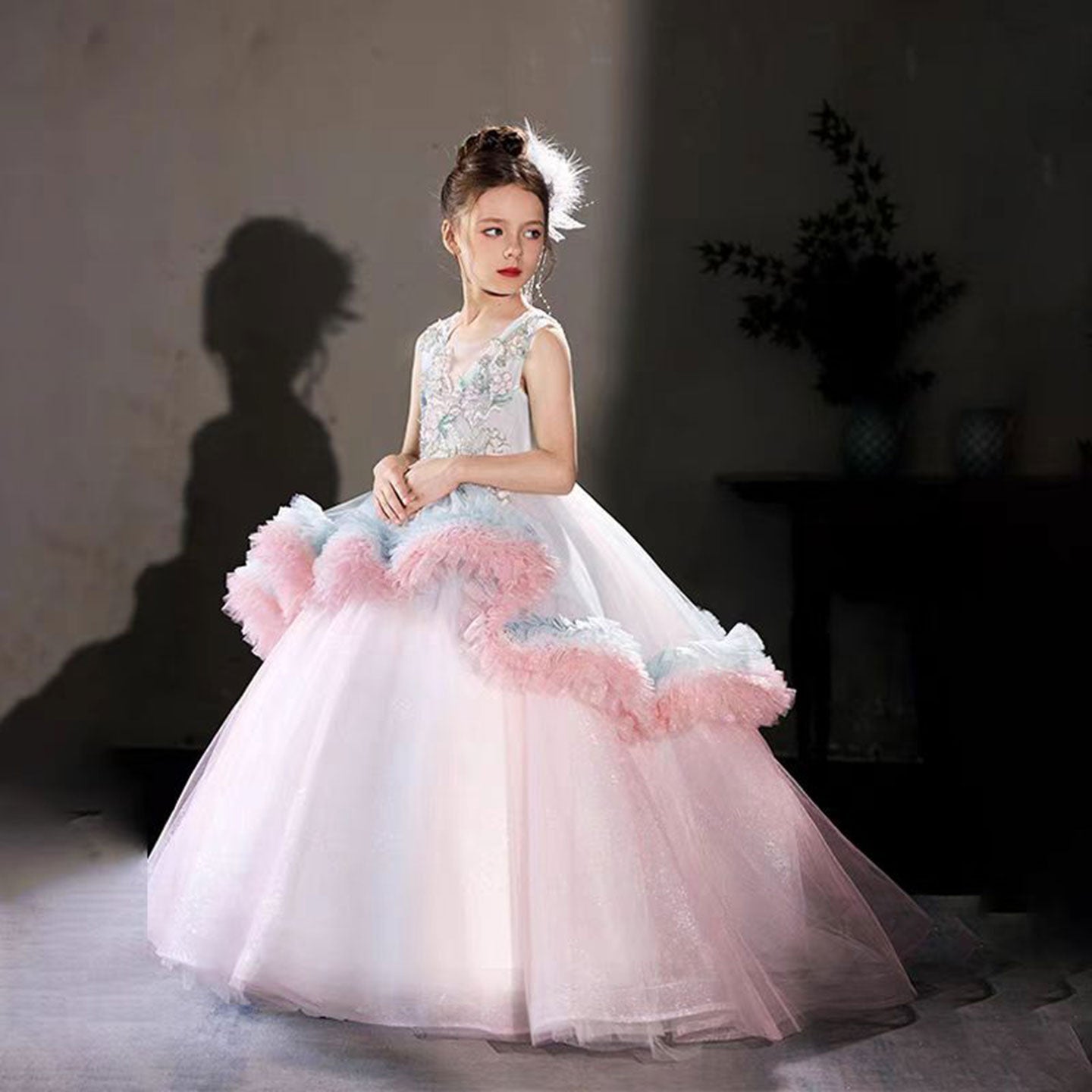 Luxury Embroidery Pink Arabic Bithday Party Girl Dress J120