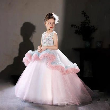 Luxury Embroidery Pink Arabic Bithday Party Girl Dress J120