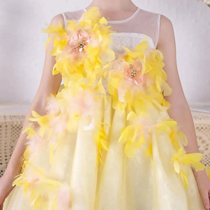 Luxury Flower Girl Dresses Yellow Feathers Princess Gown J133