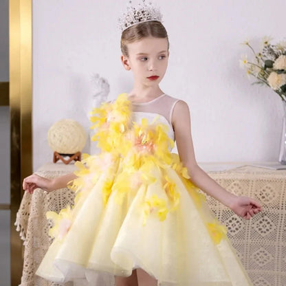 Luxury Flower Girl Dresses Yellow Feathers Princess Gown J133
