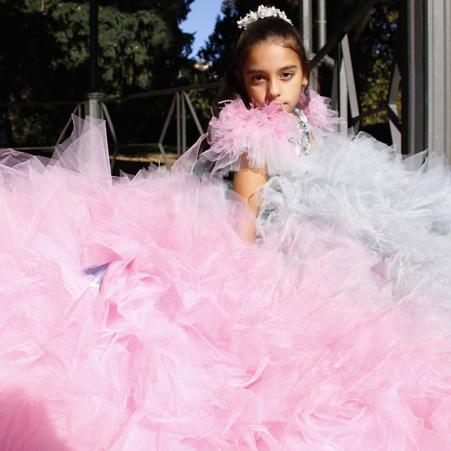 Luxury Girl Dress Feathers Beading Princess Prom Gown for Kids J163