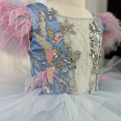 Luxury Girl Dress Feathers Beading Princess Prom Gown for Kids J163