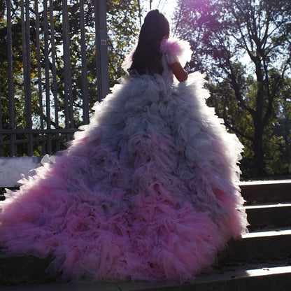 Luxury Girl Dress Feathers Beading Princess Prom Gown for Kids J163