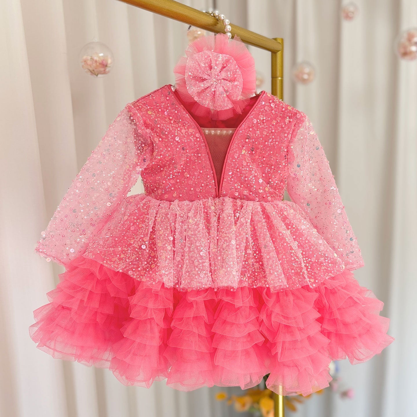 Luxury Girl Dress Sequined for Baby Kids Birthday Wedding Party J152