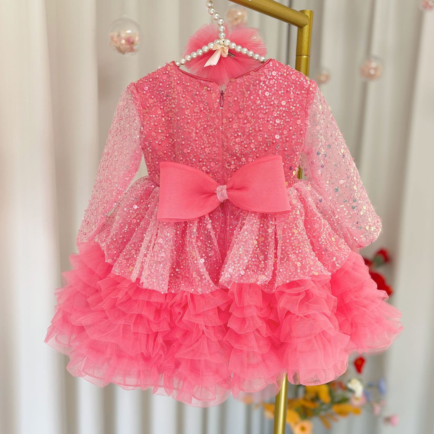 Luxury Girl Dress Sequined for Baby Kids Birthday Wedding Party J152