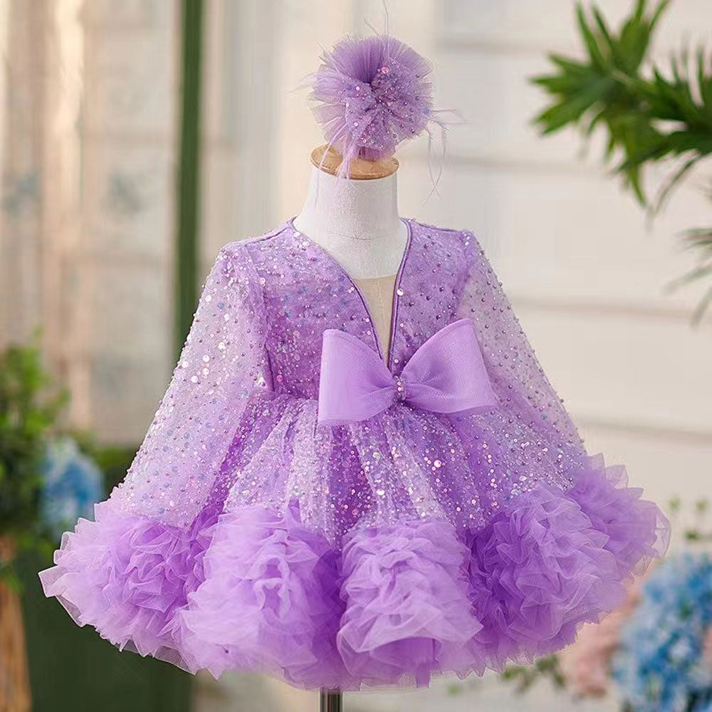 Luxury Girl Dress Sequined for Baby Kids Birthday Wedding Party J152
