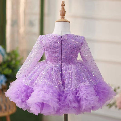 Luxury Girl Dress Sequined for Baby Kids Birthday Wedding Party J152