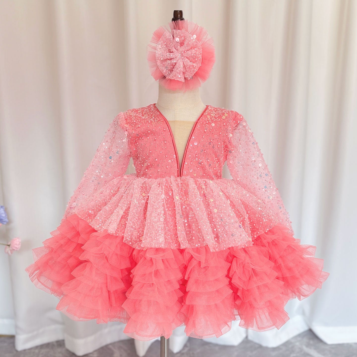 Luxury Girl Dress Sequined for Baby Kids Birthday Wedding Party J152