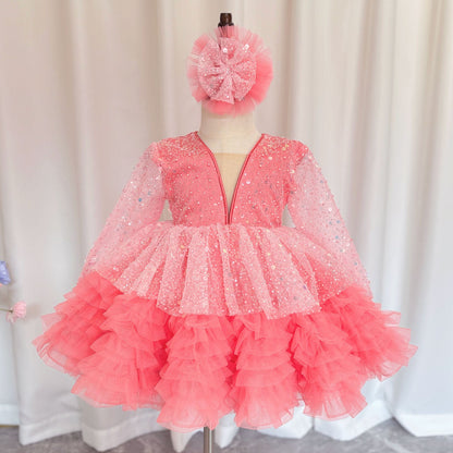 Luxury Girl Dress Sequined for Baby Kids Birthday Wedding Party J152