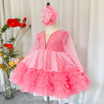 Luxury Girl Dress Sequined for Baby Kids Birthday Wedding Party J152