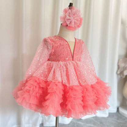 Luxury Girl Dress Sequined for Baby Kids Birthday Wedding Party J152