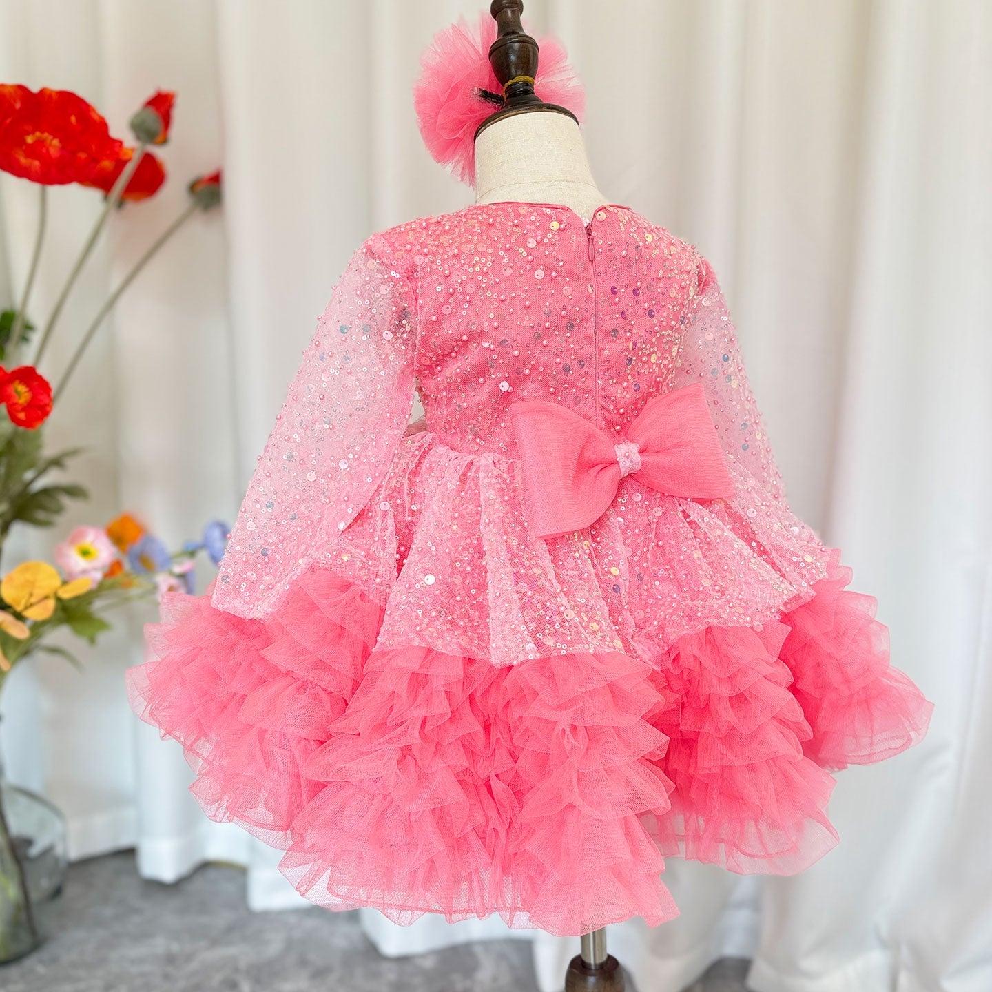 Luxury Girl Dress Sequined for Baby Kids Birthday Wedding Party J152