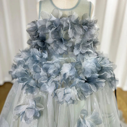 Luxury Gray Kids Girl Dress Handmade Flower Princess J018