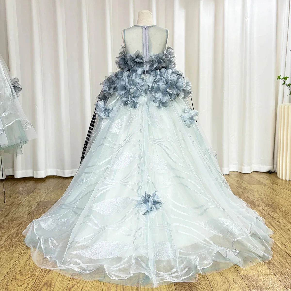 Luxury Gray Kids Girl Dress Handmade Flower Princess J018