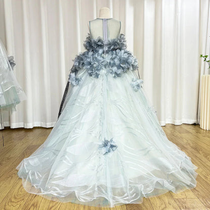 Luxury Gray Kids Girl Dress Handmade Flower Princess J018