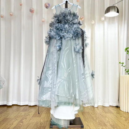 Luxury Gray Kids Girl Dress Handmade Flower Princess J018