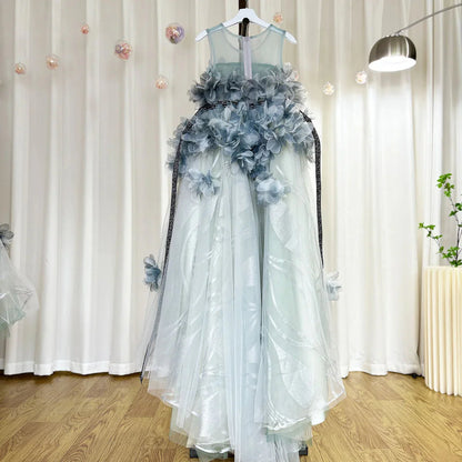 Luxury Gray Kids Girl Dress Handmade Flower Princess J018