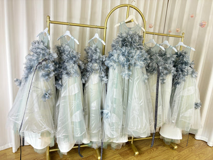 Luxury Gray Kids Girl Dress Handmade Flower Princess J018