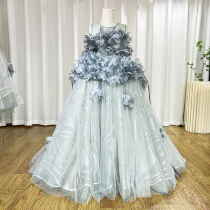 Luxury Gray Kids Girl Dress Handmade Flower Princess J018