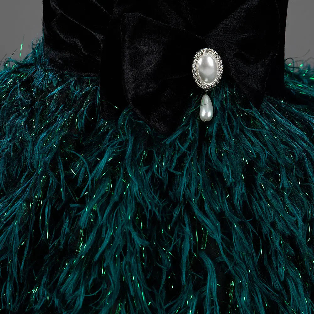 Luxury Green Flower Girl Dresses Feathers Ball Gown for Princess J007