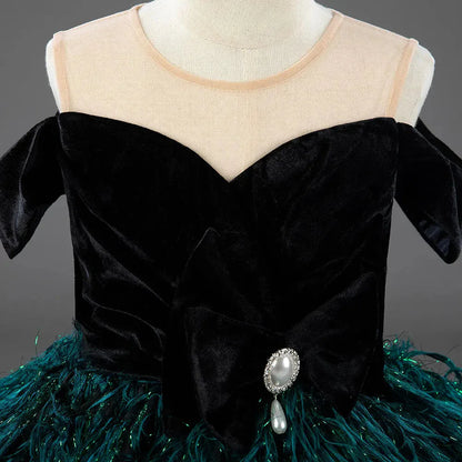 Luxury Green Flower Girl Dresses Feathers Ball Gown for Princess J007