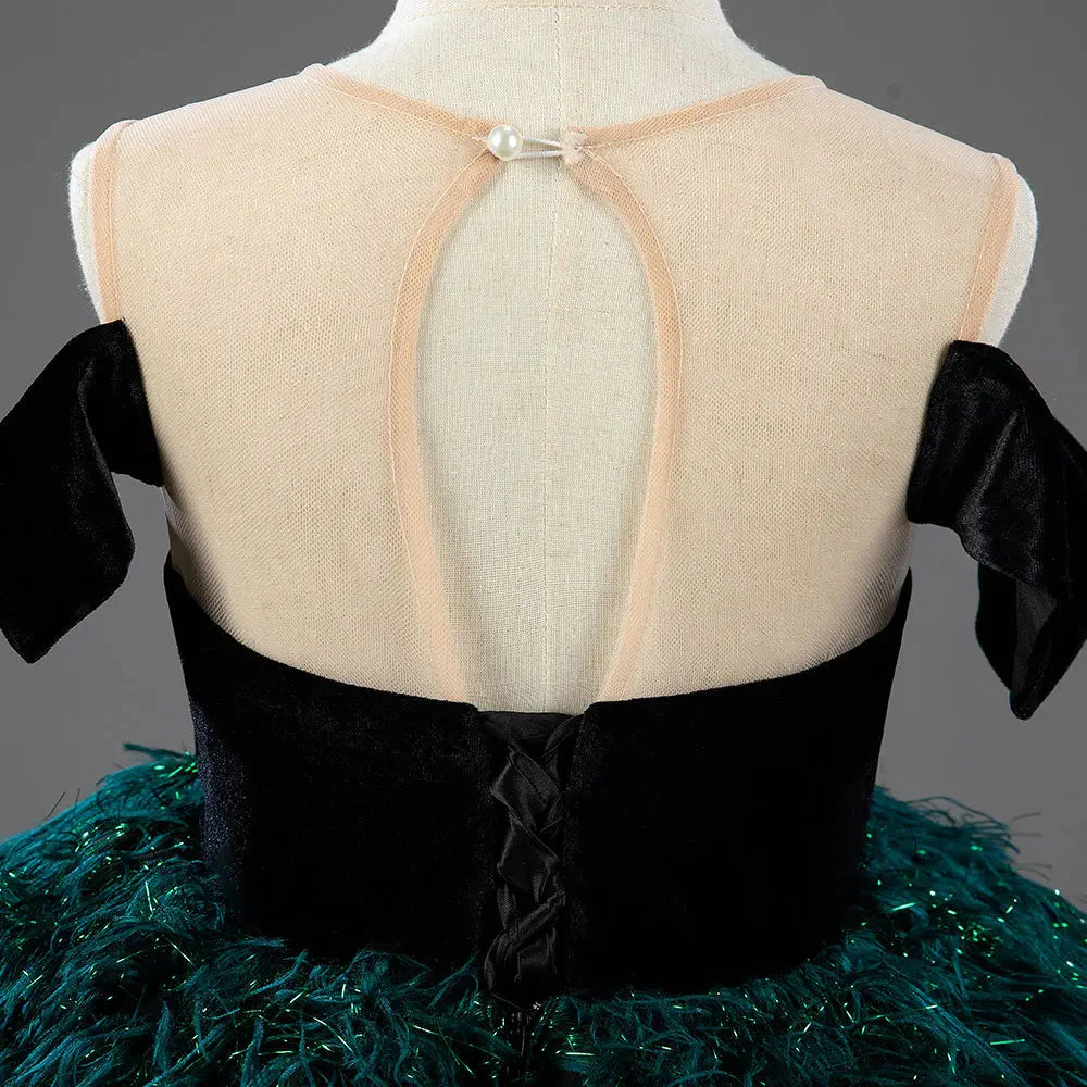 Luxury Green Flower Girl Dresses Feathers Ball Gown for Princess J007