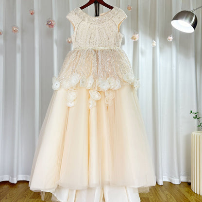 Luxury Ivory Flower Girl Dress Beading Elegant Princess Kids J265