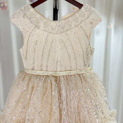 Luxury Ivory Flower Girl Dress Beading Elegant Princess Kids J265