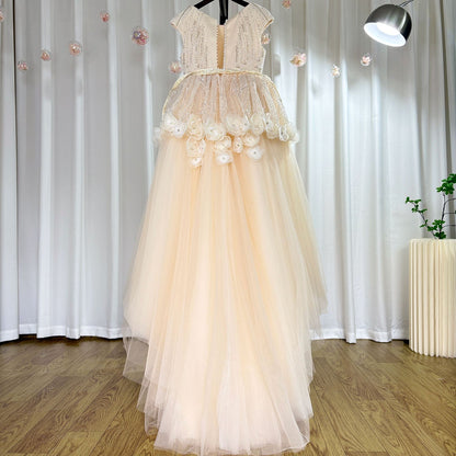 Luxury Ivory Flower Girl Dress Beading Elegant Princess Kids J265