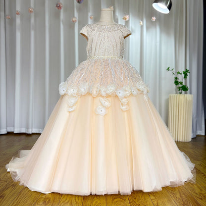 Luxury Ivory Flower Girl Dress Beading Elegant Princess Kids J265